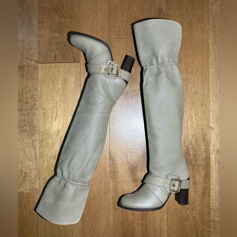 Authentic Women's Dolce & Gabanna‎ Over Knee Leather Khaki Boots Size 37 (US 7)